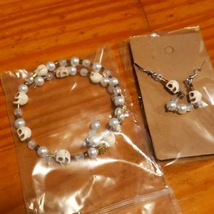 Day of the Dead wrap bracelet and earrings set